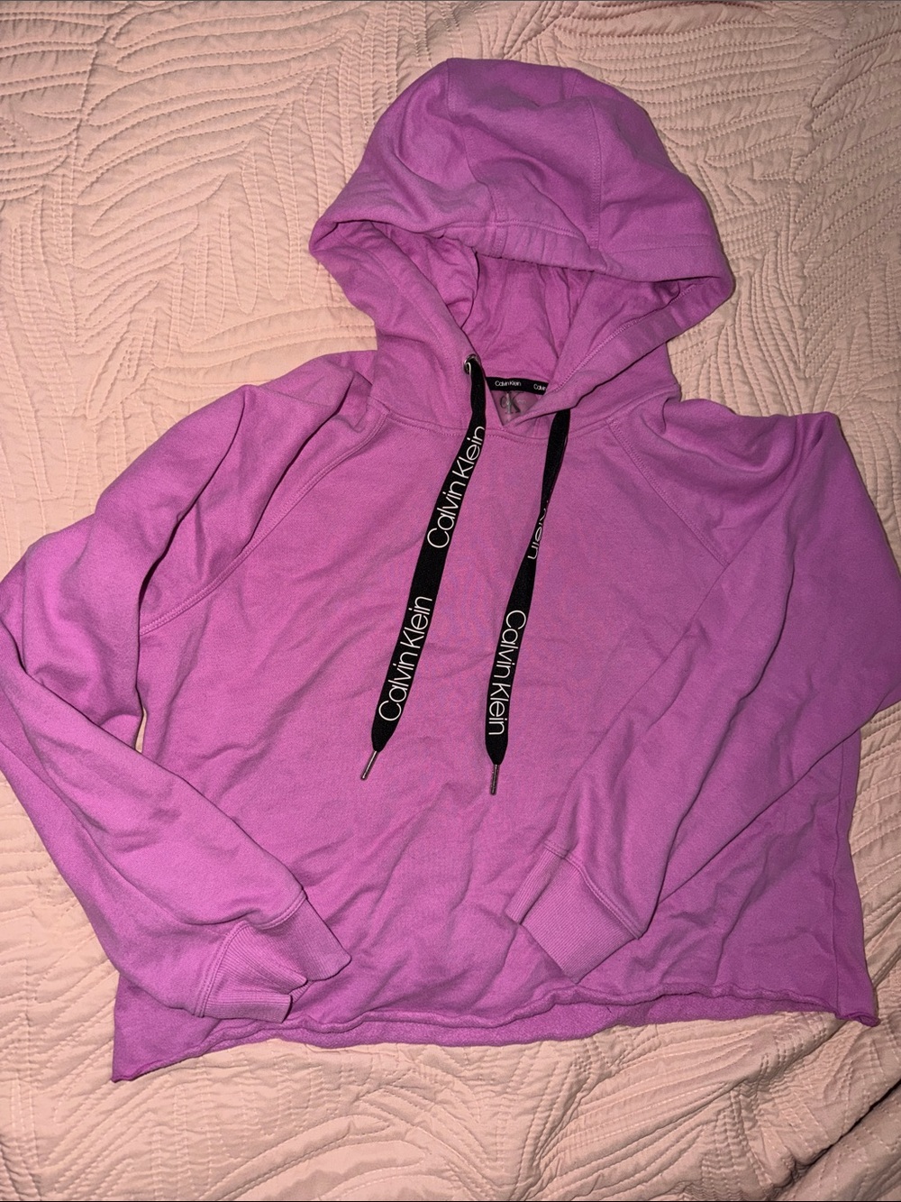 Calvin Klein Lavender-Pink Hoodie with Black Logo Drawstrings